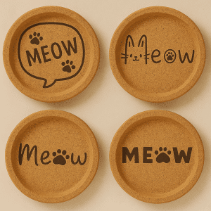 תחתיות לכוסות מקוריות משעם חתולים עם הקדשה אישית דגם MEOW תמונת מוצר