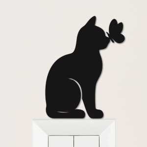 קישוט למתג סילואט חתול עם פרפר על האף