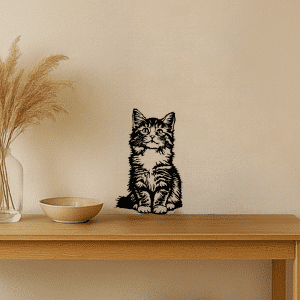 קישוט לקיר מאקריל איכותי שחור בגימור מבריק חתלתול דגם 'Kitty'