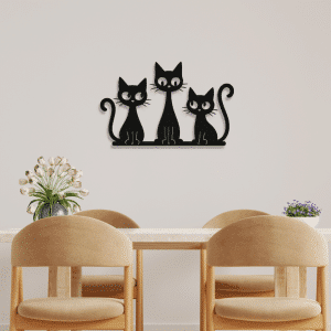 קישוט לקיר של סילואט שלישיית חתולים יושבים דגם TRICAT תלויים על קיר
