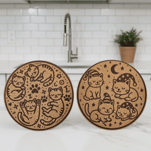תחתיות עגולות לסירים משעם עם חריטה אישית דגם KITTY תמונת מוצר