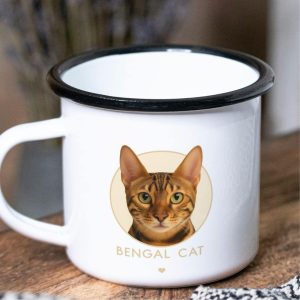 כוס אמייל וינטג' איכותית לשתיה חמה עם חתול בנגאלי - צד קדמי