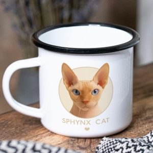 כוס אמייל וינטג' מעוצבת לשתיה חמה חתול ספינקס דגם 'Sphynx' - צד קדמי