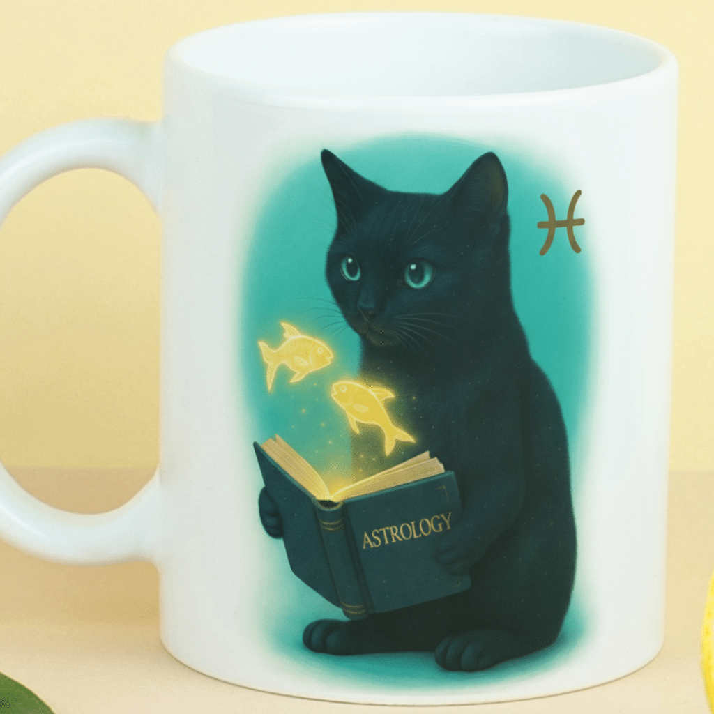 כוס מזל דגים לשתיה חמה מקרמיקה דגם Astrology קדימה