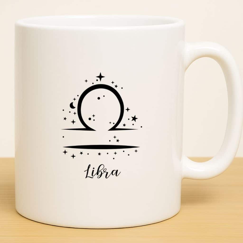 כוס מזל מאזניים לשתיה חמה מקרמיקה דגם Astrology צד אחורי