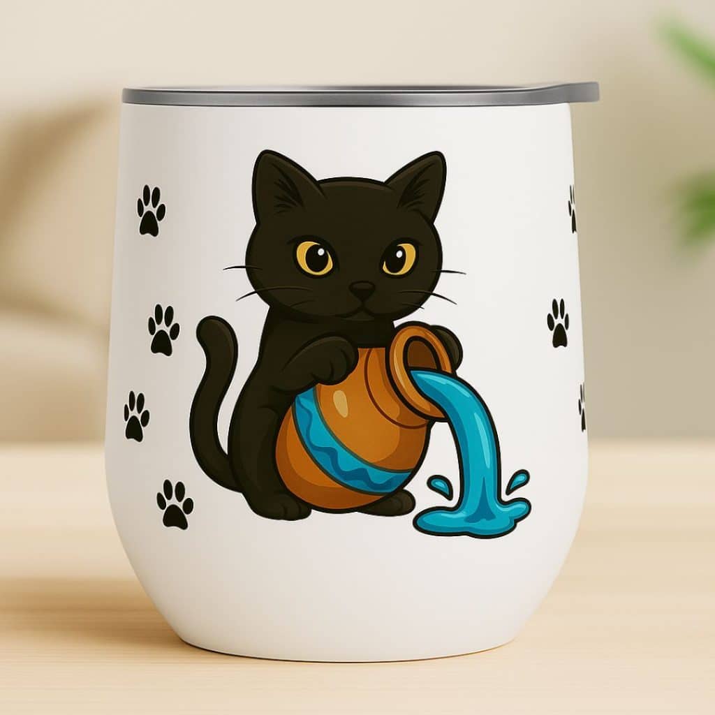 כוס תרמית לשתיה חמה וקרה מזל דלי דגם Zodiacat