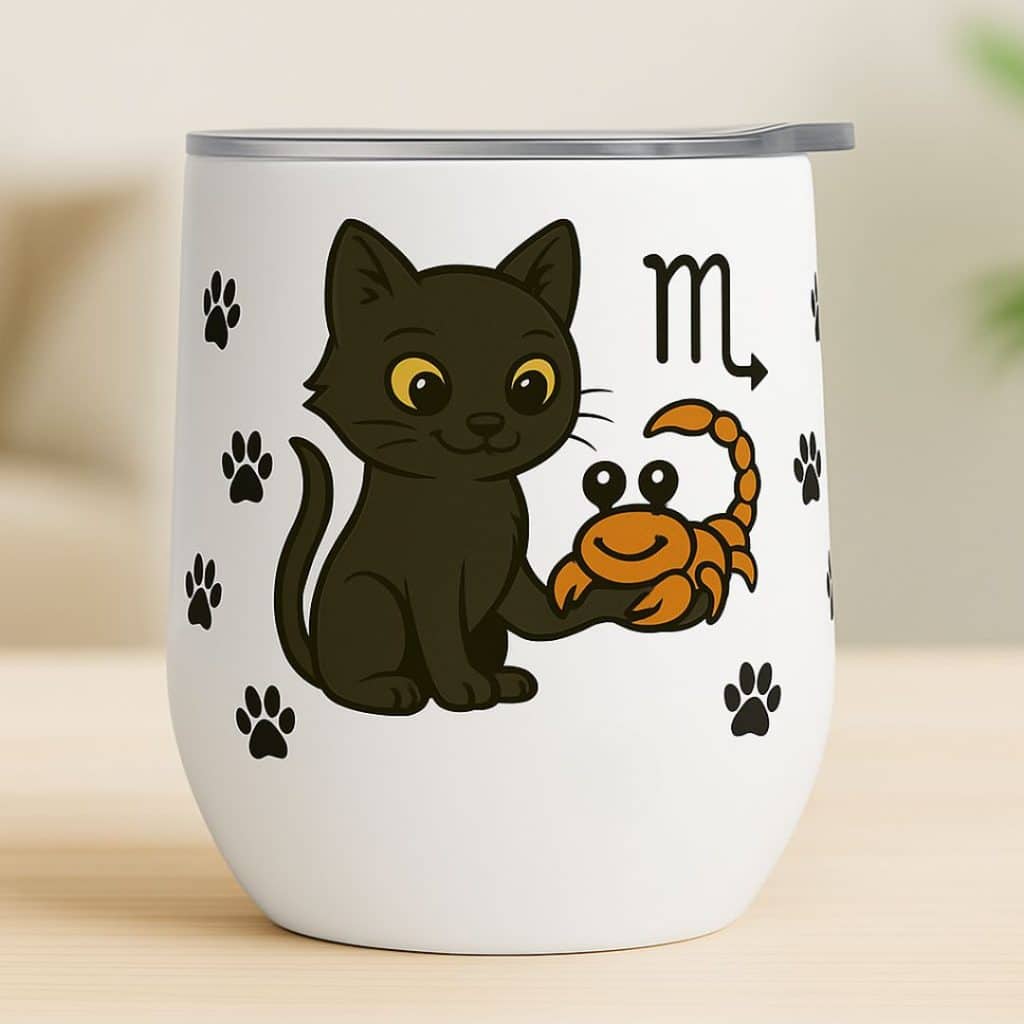 כוס תרמית לשתיה חמה וקרה מזל עקרב דגם Zodiacat