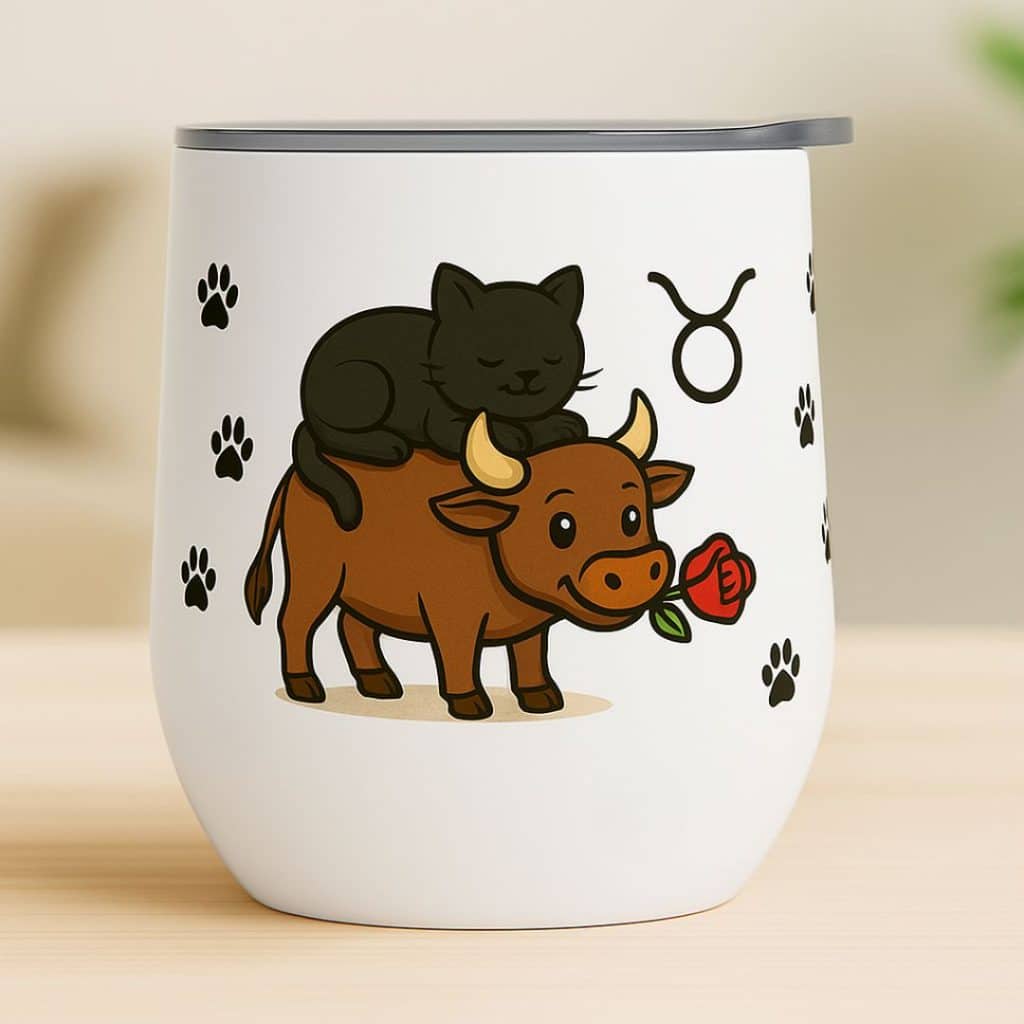 כוס תרמית לשתיה חמה וקרה מזל שור דגם Zodiacat