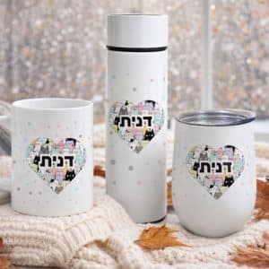 סט חורפי מושלם כוס תרמית, כוס לשתיה חמה ובקבוק שומר קור וחום לשתיה עם חתולים דגם Meow Love