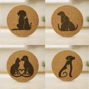 סט תחתיות עגולות שטוחות משעם לאוהבי חתולים וכלבים דגם Lovepaw כל התחתיות