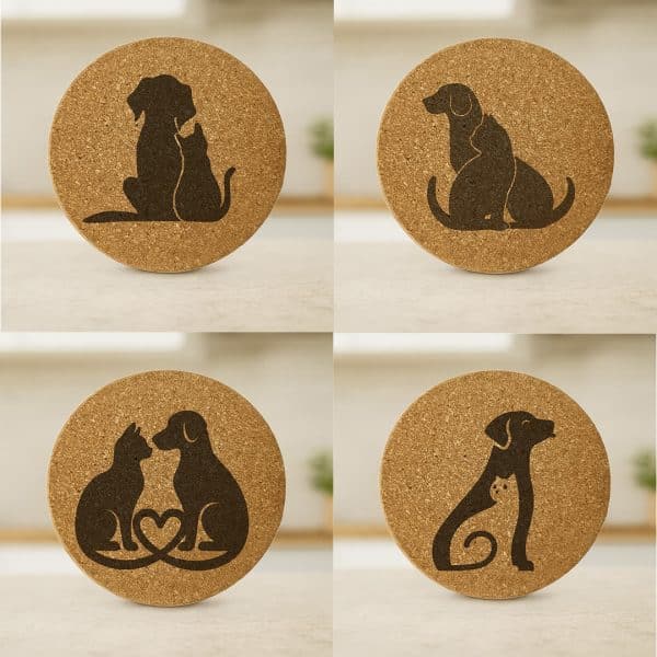 סט תחתיות עגולות שטוחות משעם לאוהבי חתולים וכלבים דגם Lovepaw כל התחתיות