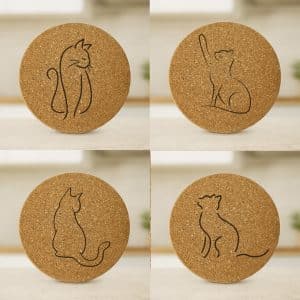 תחתיות עגולות שטוחות שעם לכוסות חתולים עם הקדשה אישית דגם PURR כל התמונות