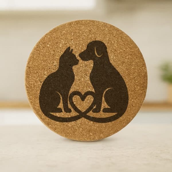 תחתיות שעם עגולות לכוסות לאוהבי חתולים וכלבים דגם LovePaw 1