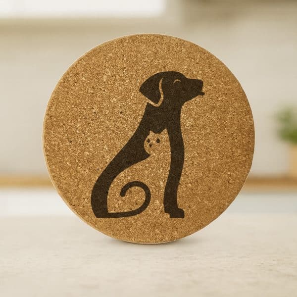 תחתיות שעם עגולות לכוסות לאוהבי חתולים וכלבים דגם LovePaw 3