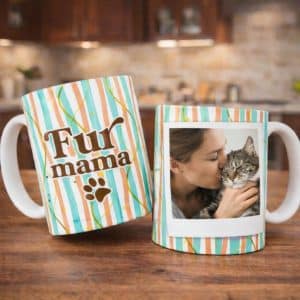 כוס לשתיה חמה עם תמונה אישית לבחירתכם ועיצוב ייחודי דגם Fur Mama