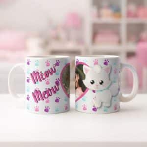 כוס לשתיה חמה עם תמונה אישית לבחירתכם ועיצוב ייחודי דגם Meow Meow הדמיה